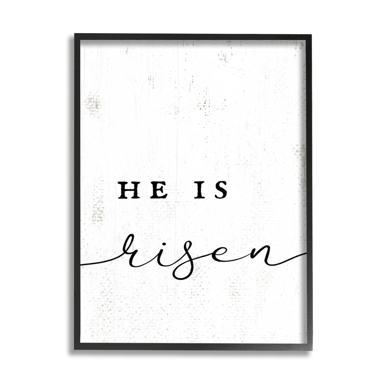 Stupell Industries He Is Risen Phrase Rustic Pattern Minimal Text Framed Giclee Art